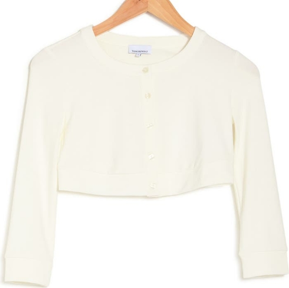 WeWoreWhat We Wore What Knit Cropped Cardigan Off White Viscose Button Down Top - Picture 5 of 12